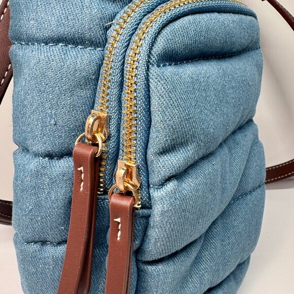 Wanderfull Denim Hydrobag with Strap, Phone and Card Holder, Blue w/brown strap - Picture 6 of 16